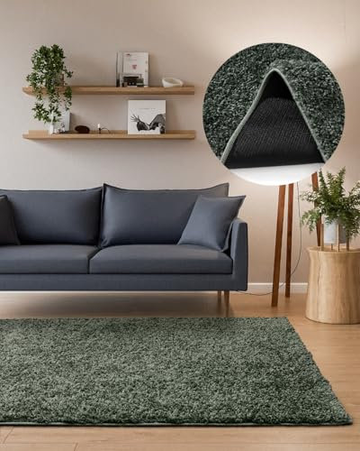 Interiyou Hochflor Teppich Sofia - 120x170 cm Hellgrün - flauschig und einfarbig - waschbar und rutschfest - weicher Langflor
