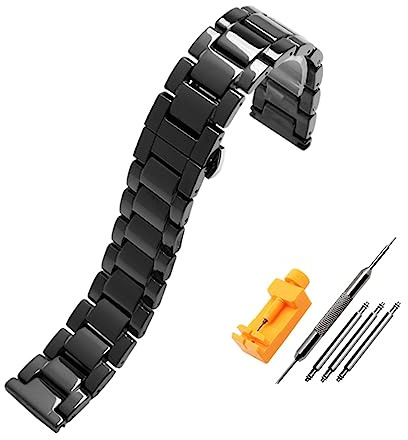 vazzic YingYou Keramik-Uhrenarmband 14 Mm 16 Mm 18 Mm 20 Mm 21 Mm 22 Mm Schwarz Flache Schnittstelle Keramik Universalarmband Damen Herren Armband(Color:Black,Size:21mm)