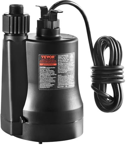 VEVOR - Pompa utilitaria, 1/3 HP, 2450 GPH ad alto flusso, testa di 3 piedi, pompa sommergibile pompa acqua portatile con cavo di alimentazione lungo 10 piedi per drenare l'acqua dal