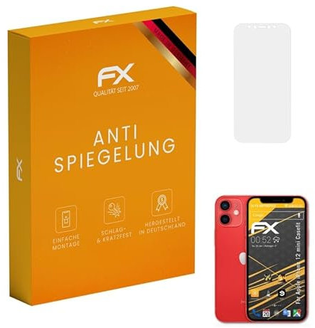 atFoliX Panzerfolie kompatibel mit Apple iPhone 12 mini Casefit Schutzfolie, entspiegelnde und stoßdämpfende FX Folie (3X)