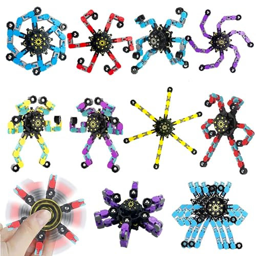 10PCS Transformable Fidget Spinner, Fidget Toys Bulk for Adults, Transformable Chain Robot Finger Toy DIY Deformation Robot Mechanical Spinners Stress Relief Fidget Toy for Teens Adults