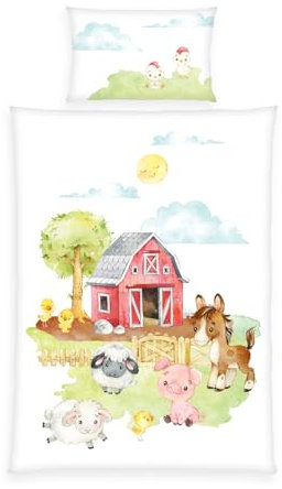 Herding babybest Bettwäsche Bauernhof, Kopfkissenbezug ca. 40 x 60 cm mit Hoteleinschlag, Bettbezug ca. 100 x 135 cm mit praktischer Knopfleiste, 100% Baumwolle