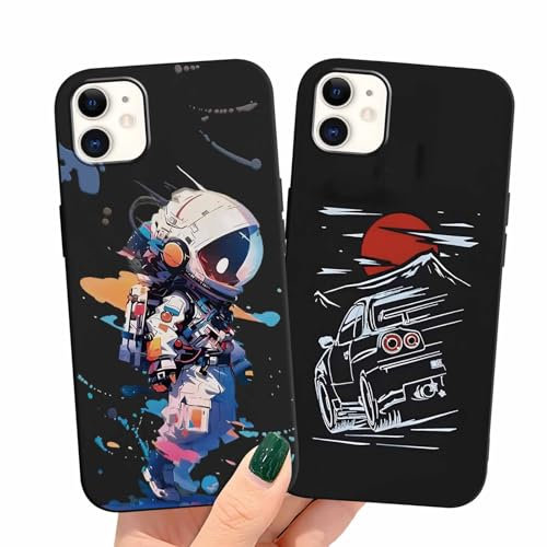 ZhuoFan 2 Pack Case for Apple iPhone 11 6,1,Astronaut Car With Print Girls Women Shockproof Protective Soft TPU Cover Design Aesthetic Funny Pattern Matte Cases,1