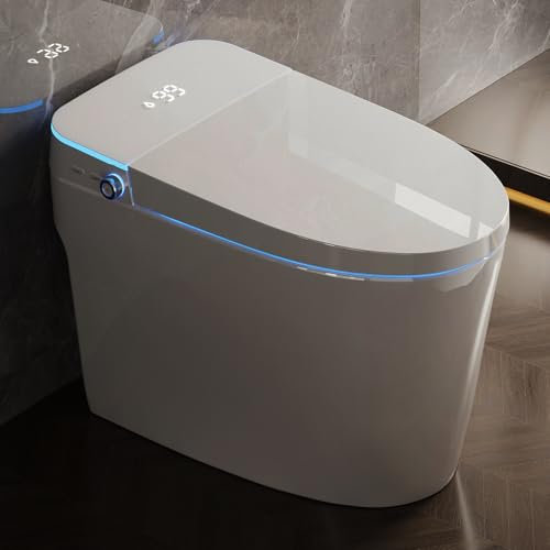 VIPOOO Toilette intelligente con bidet integrato, senza serbatoio automatico, moderno e intelligente, con definizione utente, sensore del piede a filo, sedile riscaldato, asciugatrice acqua calda VIP