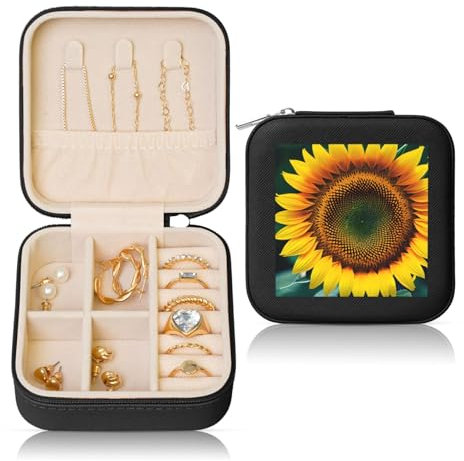 You Are My Sunshine Schmuckkästchen aus Leder, quadratisch, mit Sonnenblume, tragbare Aufbewahrung, beliebtes Etui mit Reißverschluss für Ringe, Ohrringe, Halsketten, Armbänder
