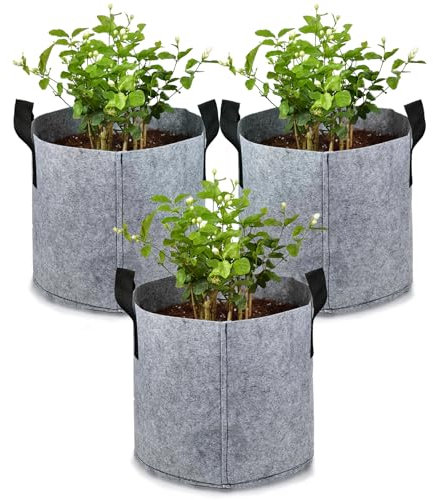MPEIPILA Pflanzsack, Pflanzsäcke für Draussen, Pflanzbeutel Groß 3 x 26l, Moderne Growtaschen, Pflanzsäcke Vlies, Pflanzsäcke für Chillis, Kartoffeln, Blumen, Stofftöpfe, Grow Stofftopf Grau