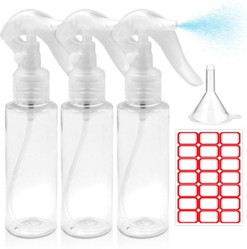 Criveple 3 botellas pulverizadoras, 100 ml, pequeñas botellas de spray, reutilizables, con etiquetas de embudo, rellenables, para viajes, limpieza cosmética