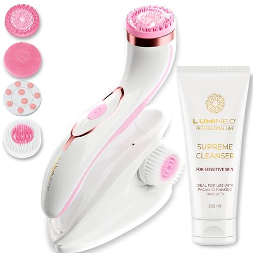 Lumineo Gesichtsreinigungsbürste mit Reinigungsgel, elektrische USB-Gesichtsbürste für eine sanfte und gründliche Reinigung (PRO rosa (empfindliche Haut))