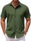 COOFANDY Chemise Homme Manches Courtes Chemise d'Été Décontractées d'affaires Coupe Droite Couleur Unie Classique Chemisette Homme Vert Armée XXL