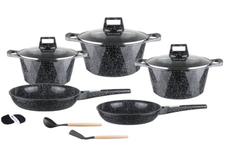 Royal Swiss Cookware Set de 12 Pièces avec Couvercle, Pour toutes source de chaleur - sans PFOA/PFAS, Noir