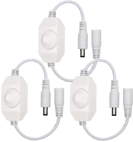 Gebildet 3Pcs White DC12V-24V LED Strip Lights Dimmer Switch PWM Rotary Dimmer Controller Inline Dimmer Switch for LED String Lights Christmas Lights