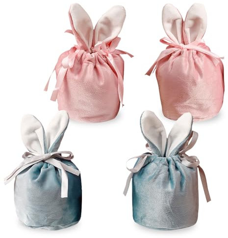 4 Stück Ostertüten zum Befüllen, Süße Osterhasen Taschen, Osterkörbchen Kinder, 19x10cm Geschenktüten Ostern, Ostertasche mit Ohren, Osterdeko Outdoor, für Ostereier, Süßigkeiten, Kekse, Geschenke