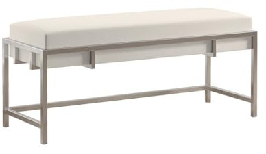 BETTSO - Elegante Sitzbank LAMO - Polsterbank mit Metalbeinen - Moderner Bettbank - Garderobenbank - Sitzhocker Wohnzimmer, Schlafzimmer, Flur - Metalfarbe Chrom - Stofffarbe Hellbeige - 100x35x45cm