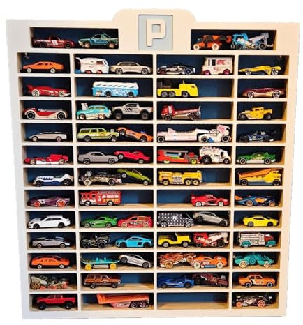 MOLILAND Sammlervitrine Fächer Setzkasten Holz Sammelbox Car Display Parking, Kinderzimmerregal, Kinderzimmerdekoration, Hängeregal für Zubehör und Spielzeug