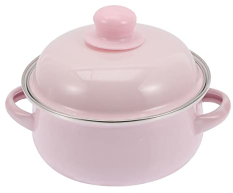 PRETYZOOM Emaille Suppentopf 1.1 L Rosa 16 cm Doppelgriff | Aus Emaille FüR Suppe Brei Und Nudeln WäRmespeichernder KüCheneintopf FüR Gasherd