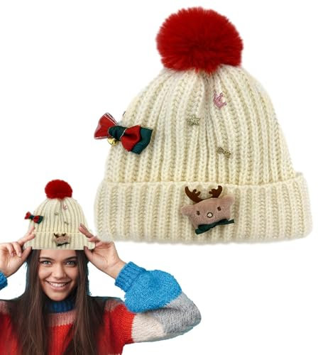 Dreuhuing Weihnachtsmütze, gestrickte Weihnachtsmütze - Gestrickte Weihnachtsmützen - Bedruckte Weihnachtsmannmütze aus Wolle, Winterstrickmütze, Weihnachtsmütze für Männer und Frauen