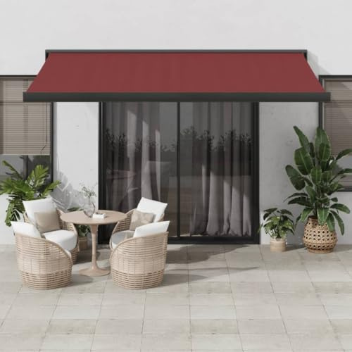 IKAYAA Toldo Motorizado 400 x 300 cm, Toldo Eléctrico y Manual Retráctil,Toldo Articulado Eléctrico con Mando a Distancia, Toldo Brazo Extensible para Terraza, Jardín Burdeos