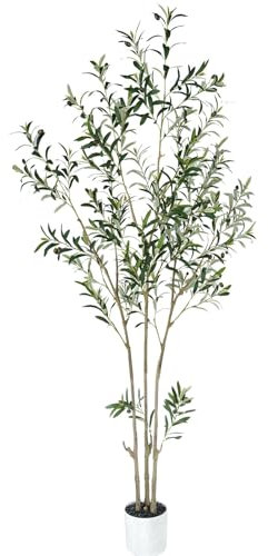 7FT Artificial Olive Tree,Faux Olive Tree Indoor Tall Plant with Lifelike Leaves & Fruits,Realistic Large Plant Outdoor,Perfect for Modern Home Office Decor