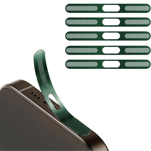 BelleVive 5er-Pack staubdichter Mesh-Aufkleber für iPhone 16 Pro/16 Pro Max, integrierter Schutz für Lautsprecher und Ladeanschluss, Anti-Staub, Hörmuschel-Lautsprecher-Mesh, Grün