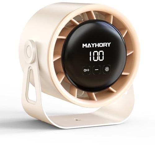 MAYHORY Desk Fan with 100 Speeds, LED Mood Light & 4000mAh Battery - Ultra Quiet USB Table Fan for Bedroom, 360° Adjustable Tilt, Wall Mountable & Desktop Standing Electric Fan (white)