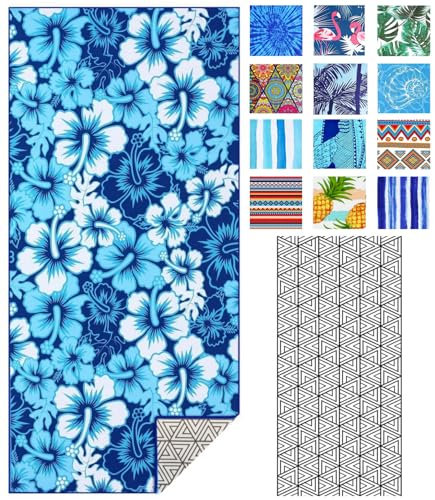 IGINOA Strandtuch XXL Microfaser Strand Handtuch Blume Blau Badetuch Groß 180x90 Schnelltrocknendes Microfasertuch Strandtucher Sandfrei Damen Dünn Leicht Badehandtücher Beach Bath Towels