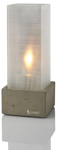 Lumea 1042/1101 Tischlicht Nova weiß mit Unterteil Beton inkl. Flüssigwachskerze und Stabfeuerzeug | Windlicht Acryl inkl. Kerze & Feuerzeug | Brenndauer 40 Std.| Für Indoor & Outdoor, Höhe: 20 cm