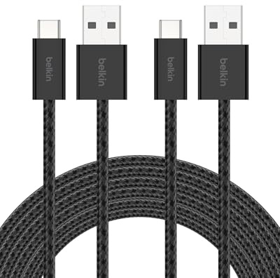 Belkin USB A to USB C 15W Braided Cable 2 Pack, 9.9ft iPhone Charger Cord | iPhone 15/16/17, Samsung Galaxy S26, Pixel 10, Airpods, iPad, Nintendo Switch 2, Steam Deck, Travel, Carplay, Car Charger