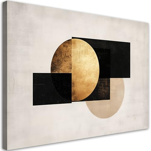 Feeby Leinwand Bilder - Geometrische Abstrakt Grau-Gold - Canvas 120x80 cm - Deko Wohnzimmer - Wandbilder Schlafzimmer - Deko Aesthetic - Wand Deko - Leinwand Groß - Deko Zimmer - Leinwandbilder XXL