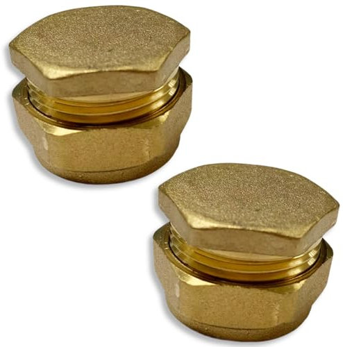JD Brands 15mm Brass Compression Stop End Caps (Pack of 2) – Pipe End Blanking Caps for Copper or Plastic Pipes – No Soldering Required – Plumbing Fittings