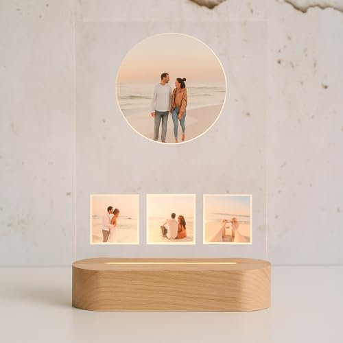 Cristal Plaque Lampara Para Fotos “Nosotros” – Regalo Pareja Hombre y Mujer con 4 Fotos y Dedicatoria – Lamparas Personalizadas en Metacrilato con Luz LED para Aniversarios y Bodas
