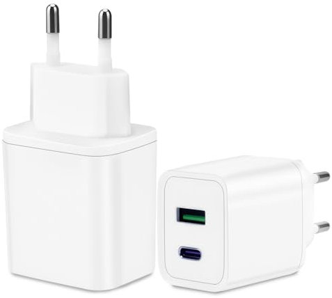 Chargeur Rapide USB-C 65W 2-Ports (USB-A + Type-C) - 2 Pack - Charge Rapide PD & QC3.0 Compatible iPhone Compatible Samsung - Adaptateur Secteur Double Port Compact