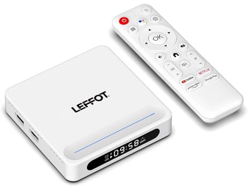 LEFFOT Android 14 TV Box 2025, H618 Plus 4K Ultra HD TV-Box Android, 4GB RAM + 32GB ROM, Smart TVBox con Control de Voz, 2.4G y 5G WiFi6, BT 5.4, 100M Ethernet, HDR10, Allwinner H618 Quad-Core A53
