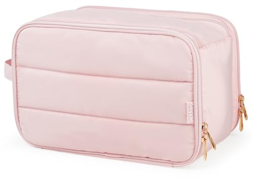 Gloppie Trousse de Toilette pour Femme Sac à Maquillage Matelassé Grand Format Sac de Rangement de Voyage, Rose