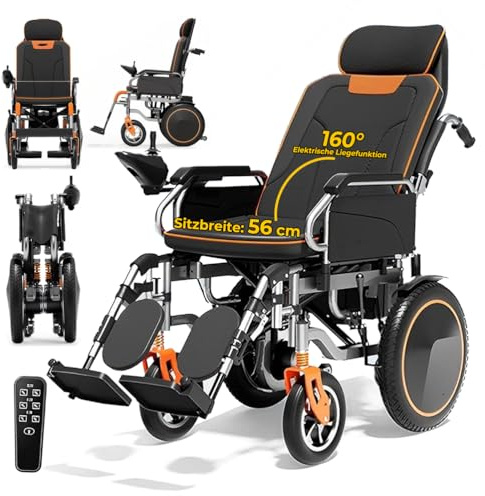ZQHQKJ Elektrorollstuhl klappbar – 30–45 km Reichweite (20Ah/30Ah) | XXL Sitz 56 cm für Übergewichtige, 500 W, bis 150 kg, elektrische Liegefunktion 160°, geländetauglich, pannensichere Vollreifen,20A