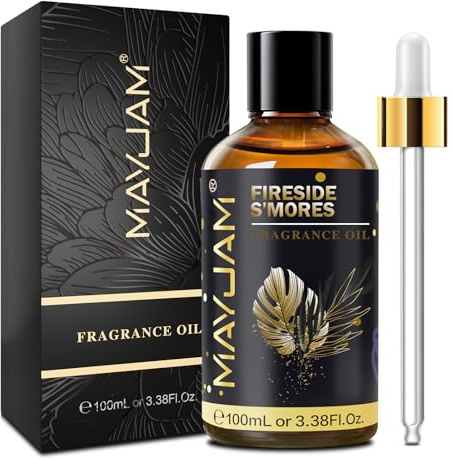 MAYJAM Fireside S'Mores Fragrance Oil Essential Oil for Diffuser for Home | Fireside S'Mores Oil with Glass Dropper for Humidifier, Long Lasting Scented Oil for DIY Bath Bomb Soap Candle Making - 100ML