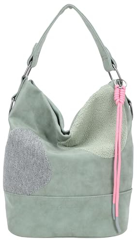 Fritzi Olga Limited Happy Flocked Hobo Handtasche Kunstleder Damen Umhängetasche Festival City vegan Flockdetails Kordelanhänger 37 x 27 x 17 cm – Braun, Pink, Grün, Beige
