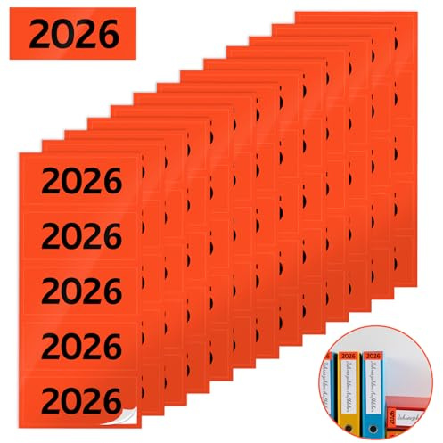 100 Stück Jahreszahlen Aufkleber 2026 für Ordner 60×25mm Ahreszahlen Aufkleber Ordner Etiketten 2026 für Kennzeichnung Ordnern Ablage Unterlagen Orange
