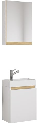 VCM 3-TLG. Gäste-WC Set mit Waschbecken und Spiegelschrank – platzsparender Gästewaschtisch mit Stauraum – Maße Unterschrank: H. 55 x B. 41 x T. 22 cm, Spiegel H. 58 x B. 40 x T. 13 cm Cosila