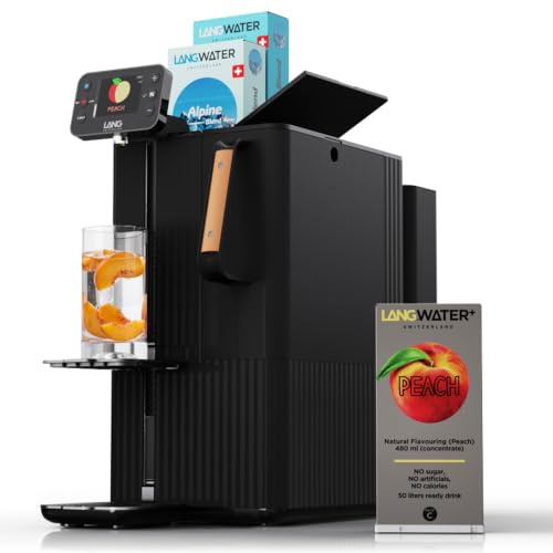 LANGWATER Autisch Osmoseanlage mit anpassbarer Mineralisierung und Aroma | Umkehrosmoseanlage mit UV, Heißwasserspender & Mineralien aus 2 Swiss-made Mineral-Packs und Pfirsich, Keine Installation