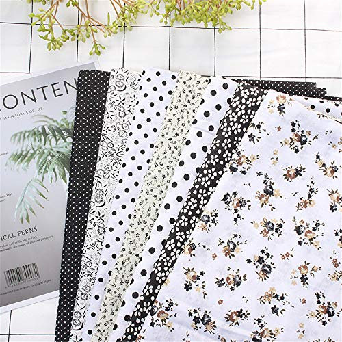 GLITZFAS 7 Stück Baumwollstoff Stoffe zum Nähen Patchwork Stoffe Paket Stoffpaket DIY Blumen Baumwolltuch (Schwarz,50 * 50cm)