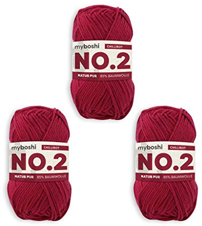 myboshi Häkel- und Strickgarn | Modell: No.2 mit Kapokfaser | Leichtes Garn | 3 Kugeln | Chilirot 2340