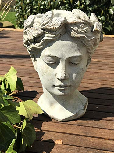 villa-lilla Frauenkopf Keramik Pflanzschale Büste Pflanzbüste Pflanzkopf Schale Pflanzgefäß 22cm Creme-Weiß-Grau Antikoptik
