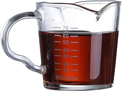 Verre Doseur Liquide Mini Tasse à Mesurer en Verre Résistant à la Chaleur Verre à Liqueur Expresso Bécher Gradué Bec Double Mug Pichet de Mesure Transparent pour Lait Café Boisson Cocktail (70ML)