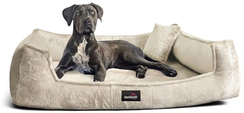 tierlando® Orthopädisches Hundebett Franklin hochwertiges Hundesofa aus kuscheligem Teddy-Stoff Größe: 110x90cm | Farbe: 05 Creme