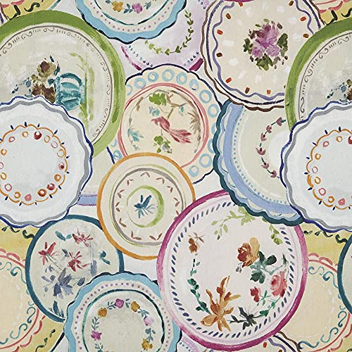 Kt KILOtela - Stoff aus geharztem Leinen, für Tischdecke, schmutzabweisend, Kissen, Taschen, Länge 150 cm, Breite 140 cm, Fantasie-Teller, Mehrfarbig, 1,5 m