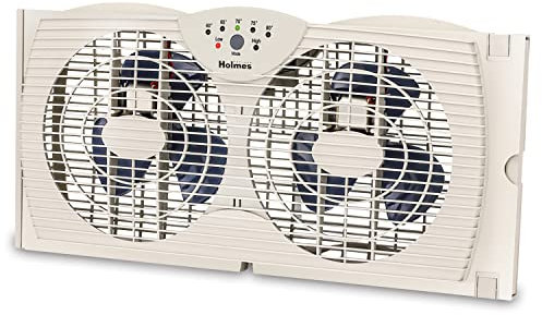 Holmes Ventilador doble de ventana doble de 7 pulgadas con control de termostato LED One Touch