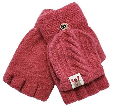 Kinder Mädchen Jungen Halbfinger Handschuhe Fingerlose Fäustlinge Winter Fingerhandschuhe Strickhandschuhe Thermohandschuhe mit Klappe Über 12 Jahre alt