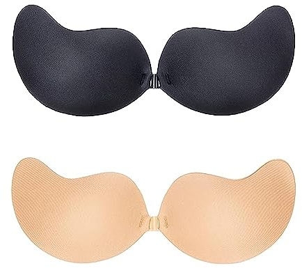 Klebe BH, Trägerlos Push Up BH Unsichtbar Silikon Selbstklebend BH, Hautfreundliche Invisible Bras für Abendkleid Hochzeitskleid und Brautkleid(2 Stück) (B)