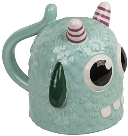 MIJOMA Upside-Down-Mug Kopfüber-Tasse – Lustiger Kaffeebecher aus Keramik – Umgedrehter Henkelbecher für Kaffee & Tee – 500 ml (Monster blau)