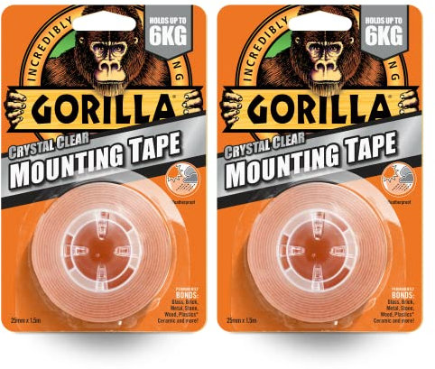 Gorilla 3044105 Double Sided Mounting Tape Clear 1.5m (2 Pack)